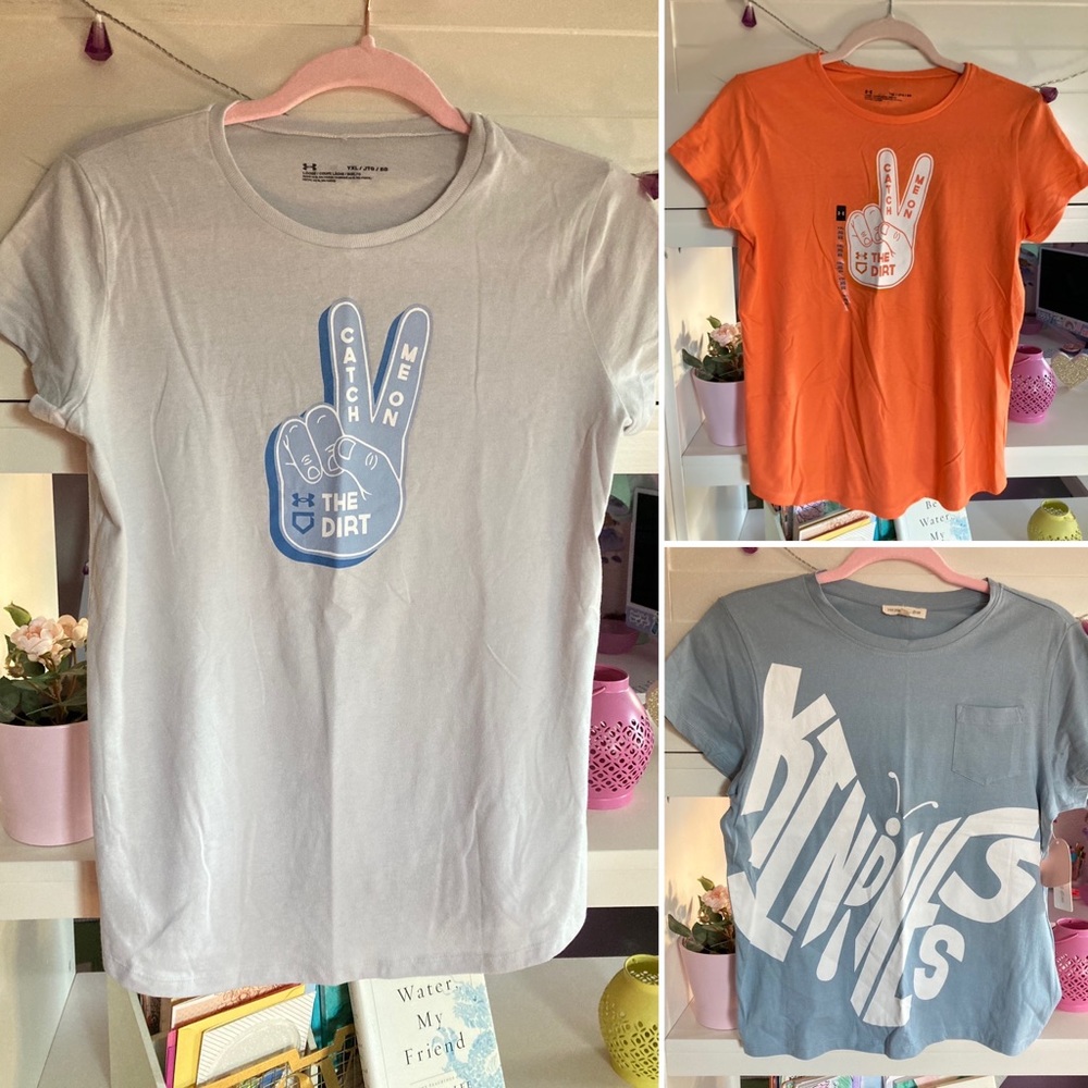 NWT Girls’ Under Armour + Love Peace & Lip Gloss 3-item Bundle of Tees